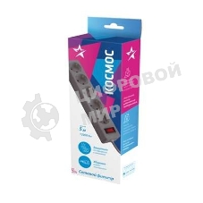 Удлинитель с сетевым фильтром Космос 5х5 м с заземл. 10А IP20 2.2 кВт 3х0.75 индикатор сети серый