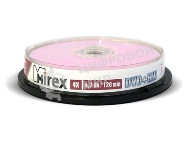 Диск DVD+RW Mirex 4.7 Gb, 4x, Cake Box (10), (10/300)