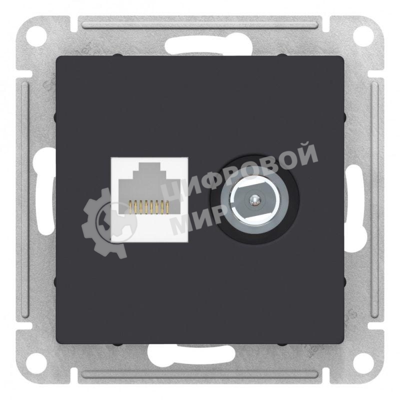 Розетка телевизионная +комп двойная RJ45+TV, кат.5E, механизм, карбон