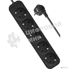 Удлинитель Defender с заземлением M518 1.8 м, 5 розеток, черный