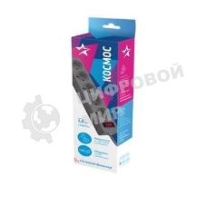 Удлинитель с сетевым фильтром Космос 5х1.8 м с заземл. 10А IP20 2.2 кВт 3х0.75 индикатор сети серый