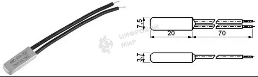 Термостат биметаллический KSD9700 5А/115 С нормально разомкнутый