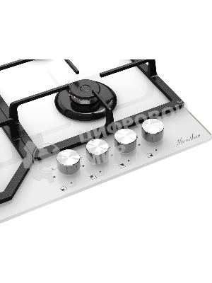 Варочная панель MONSHER MGG 63 Blanc, газ, High-Tech, 59 см, автоматический электроподжиг, газ-контроль, форсунки под сжиженый газ, SABAF конфорки, чугунные решетки, белый