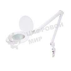 Лупа на струбцине Rexant, круглая, 5D, с подсветкой 96 LED, теплый и холодный свет, белая