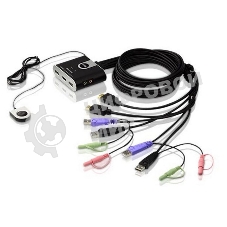 Переключатель KVM ATEN (CS692-AT) KVM+Audio, 1 user USB+HDMI => 2 cpu USB+HDMI, со встр.шнурами USB+Audio 2x1.2м., 1920x1200, настол., исп.стандарт.