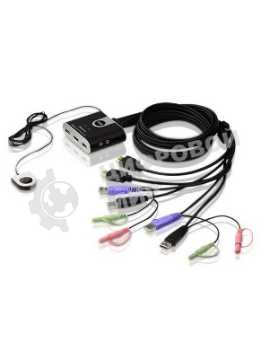 Переключатель KVM ATEN (CS692-AT) KVM+Audio, 1 user USB+HDMI => 2 cpu USB+HDMI, со встр.шнурами USB+Audio 2x1.2м., 1920x1200, настол., исп.стандарт.