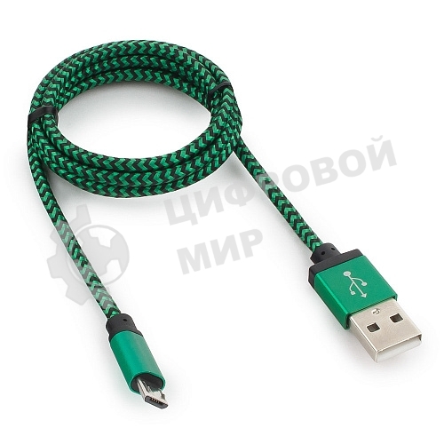 Кабель Gembird USB 2.0 Cablexpert AM/microBM 5P, 1м, нейлоновая оплетка, алюминиевые разъемы, зеленый, пакет