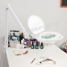 Лупа на струбцине Rexant, круглая, 5D, с подсветкой 96 LED, теплый и холодный свет, белая