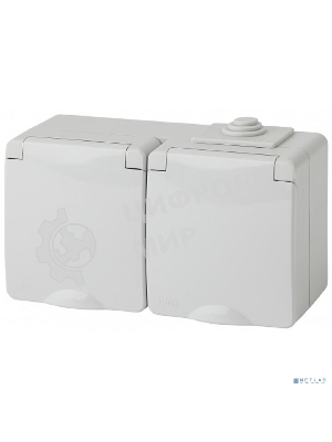 Розетка ЭРА 11-2603-03 2x2P+E гориз. IP65, 16A-250В, ОУ, серый