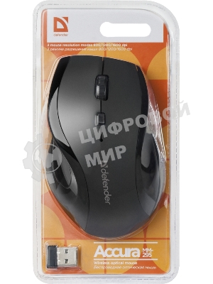 Мышь беспроводная Defender Accura MM-295 черный, 1600 dpi, радиоканал, USB, кнопки - 6