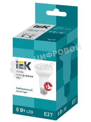 Лампа светодиодная IEK LLE-R63-8-230-40-E27 ECO R63 8Вт 4000К белый E27 720лм 230-240В