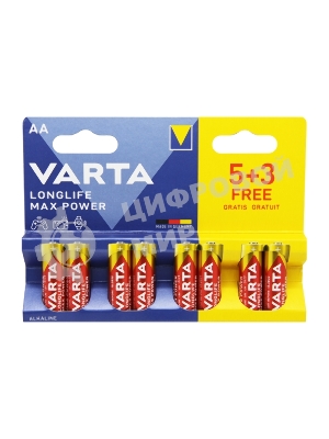 Батарея Varta LongLife Max Power Alkaline LR6 BL5+3 AA (8шт) блистер