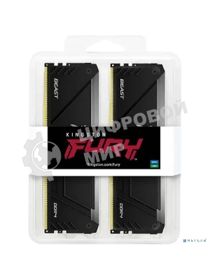 Оперативная память Kingston Fury Beast, DDR4, 32GB (2x16GB), 3200MHz, CL16, DIMM, с радиатором, RGB, черный