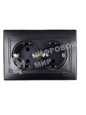 Розетка 2-м СП Мира 16А IP20 с заземл. керам. черный бархат LEZARD 701-4242-127