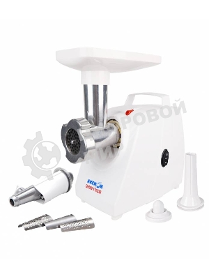 Мясорубка электрическая Аксион М33.04 белый, 1500 Вт, 1.7 кг/мин, реверс, защита от перегрузки, насадки - 5