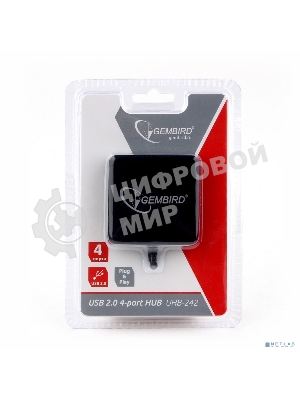 Концентратор USB 2.0 Gembird UHB-242, 4 порта, блистер, черный