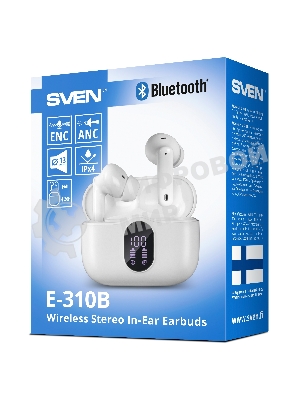 Наушники TWS SVEN E-310B белый, внутриканальные, Bluetooth, сенсорное управление, до 4 ч