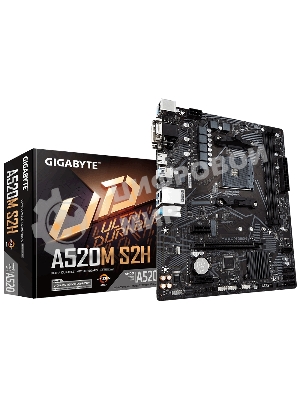 Материнская плата Gigabyte A520M S2H, AM4, AMD A520, 2xDDR4, 4xSATA, 1xM.2, 1xPCIe 3.0 x16, 2xPCIe x1, 1xHDMI, 1xDVI-D, 1xVGA, 1x 1Gb LAN, 4xUSB-A 3.2 Gen 1, 2xUSB-A 2.0, 3x3.5 мм, 7.1, mATX
