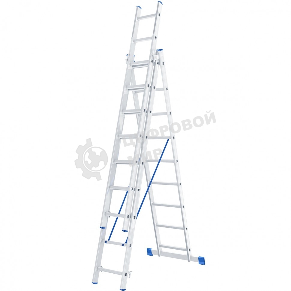 Лестница Сибртех, 3 х 9 ступеней, алюминиевая, трехсекционная
