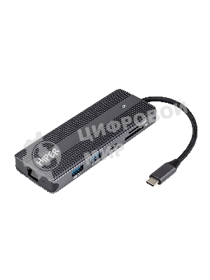 USB-концентратор HIPER Docking station USB-C HUB 11in1 (1*USB-C 100W PD, 1*HDMI 4K@60Hz, 2*DP 4K@60Hz, 2*USB-A 3.0 (5Gbps data), 1*USB-C 3.0 (5Gbps data), 1*microSD, 1*SD, 1*3.5мм audio, 1*RJ45 GB)