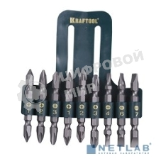 Набор KRAFTOOL Биты двухсторонние, в пласт. держателе, Cr-V, 9 предметов