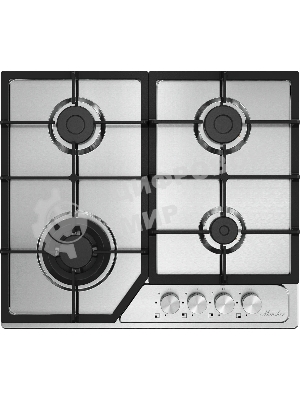 Варочная поверхность MONSHER MSG 63 Acier, газ, High-Tech, 58 см, автоматический электроподжиг, газ-контроль, форсунки под сжиженый газ, SABAF конфорки, чугунные решетки, нержавеющая сталь