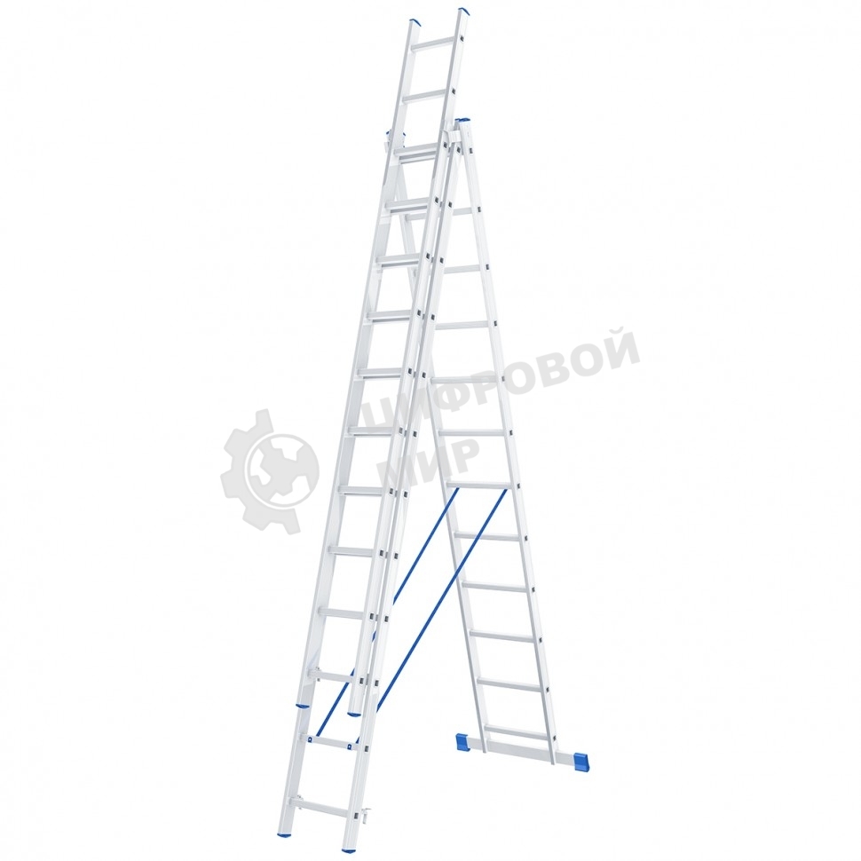 Лестница Сибртех, 3 х 12 ступеней, алюминиевая, трехсекционная