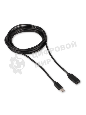 Кабель-удлинитель USB2.0 Cablexpert CCP-USB2-CMCF-3M, Type-C(М)/Type-C(F), 3А, 60Вт, PD/QC3.0, медь, Pro, 3м, черный, пакет