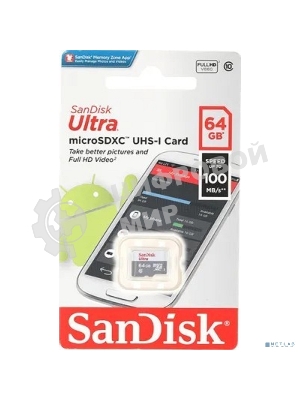 Флеш карта microSD 64Gb SanDisk microSDXC Class 10 Ultra UHS-I 100Mb/s