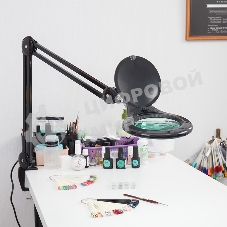 Лупа на струбцине Rexant, круглая, 5D, с подсветкой 56 SMD LED, черная