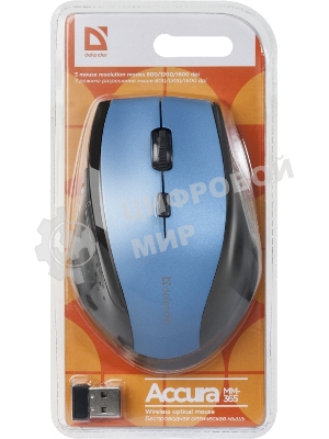 Мышь беспроводная Defender Accura MM-365 синий, 1600 dpi, радиоканал, USB, кнопки - 6