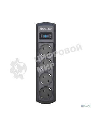 Сетевой фильтр ZIS Pilot m Max 4 розетки (евро с заземлением), 15А/3.3 кВа, автомат, 5 м, черный Surge protector Pilot m Max 4 euro outlets, 15А/3.3кВа, 5m, black