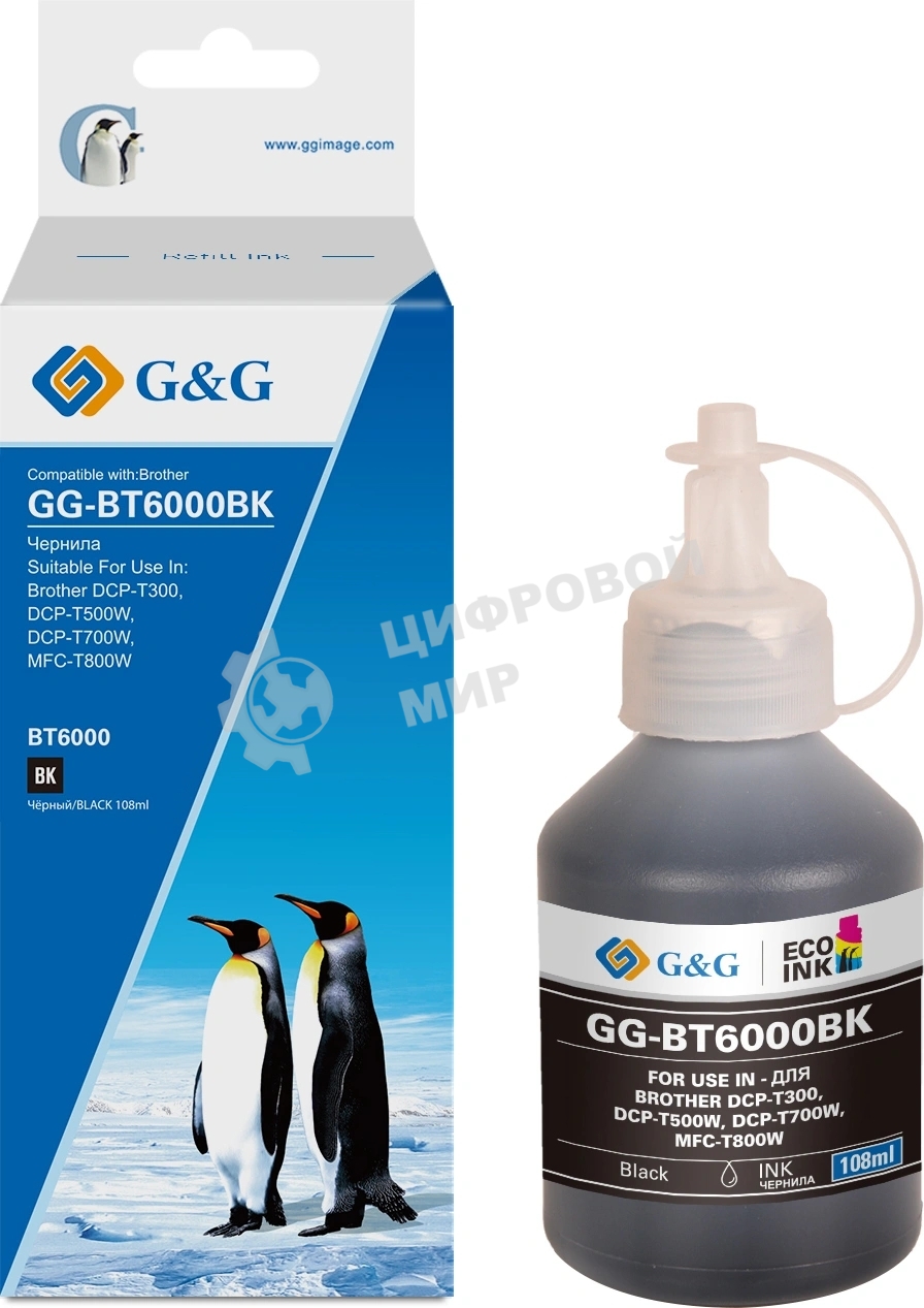 Чернила G&G GG-BT6000BK черный108мл для Brother HL-1110/1112A/1210/1212;DCP-1510/1512/1