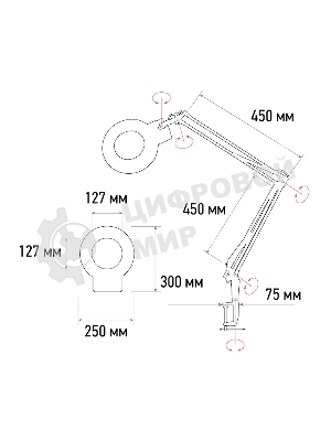Лупа на струбцине Rexant, круглая, 5D, с подсветкой 56 SMD LED, черная