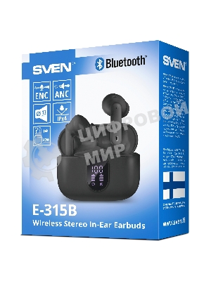 Наушники TWS SVEN E-315B черный, внутриканальные, Bluetooth, сенсорное управление, до 5 ч