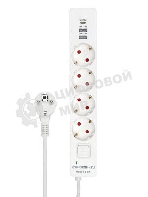 Сетевой фильтр Гарнизон EPS-OP-4-CU2-W-2 2.0 Мультипорт 4 р, 10А, 1xType-C PD, 2 х USB QC, 4 м, ур.защиты 4+, белый, пак (21449)