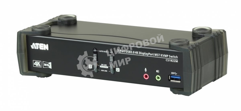 Переключатель KVM ATEN CS1922M-AT-G KVM+Audio+USB 3.0, 1 user USB+DP => 2 cpu USB+DP, со шнурами DP 2x1.5м.+USB 2х1.8м.