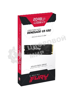 Накопитель SSD Kingston Fury Renegade, 2Tb, M.2(22x80мм), NVMe, PCIe 5.0 x4, 3D TLC, R/W 14700/14000Mb/s, IOPs 2 200 000/2 200 000, TbW 2000, DWPD 0.5 (12 мес)