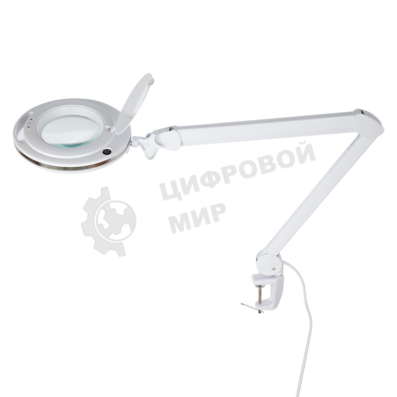 Лупа на струбцине Rexant, круглая, 3D, с подсветкой 60 LED, сенсорный регулятор яркости, белая