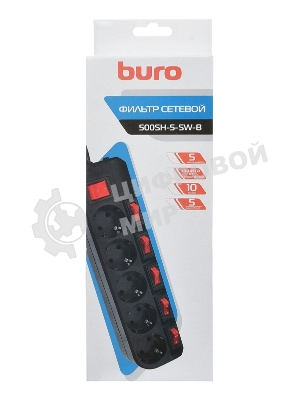 Сетевой фильтр Buro 500SH-5-SW-B 5 м, 5 розеток, черный, коробка
