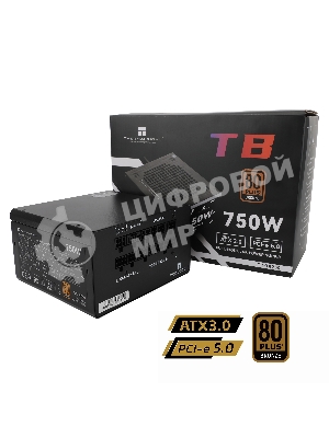 Блок питания Thermalright, 750W 80+ Bronze (ATX, 3.0, PCIe 5.0, Full modular, 1x24(20+4)pin, 2xCPU 8(4+4)pin, 4xPCIe*2 8(6+2)pin, 3xSATA3, 1x12+4pin (12VHPWR PCIe 5.0 12+4pin 600mm), 3xMOLEX4pin, Active, 120x120мм, 150x140x86mm, APFC, black)