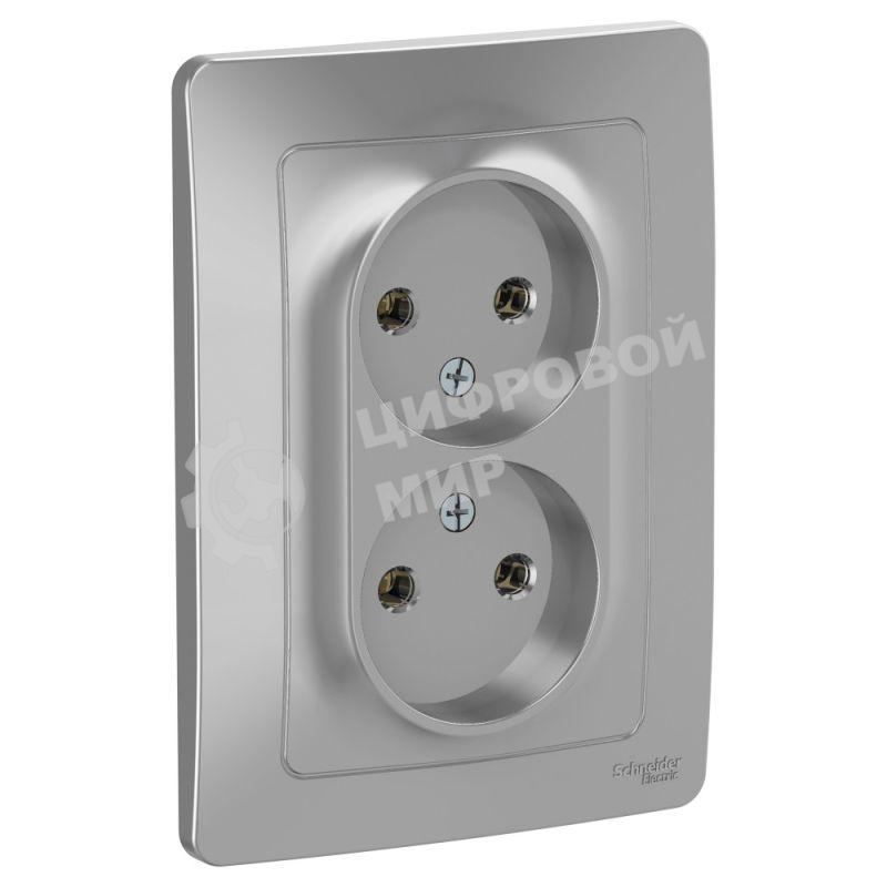 Розетка 2-м СП Blanca 16А 250В без шторок без заземл. алюм. SchE BLNRS000023