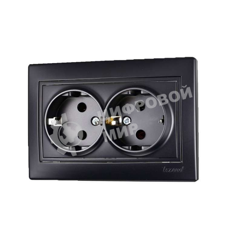 Розетка 2-м СП Мира 16А IP20 с заземл. керам. черный бархат LEZARD 701-4242-127