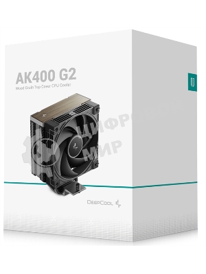 Кулер для процессора DEEPCOOL AK400 G2 LGA1851/1700/1200/115X/AM5/AM4 (12шт/кор, TDP 220W, PWM, Fan 120мм, 4 тепл. Трубки, Wood-grain top cover, черный) RET (R-AK400G2-BKNNMN-GJD)