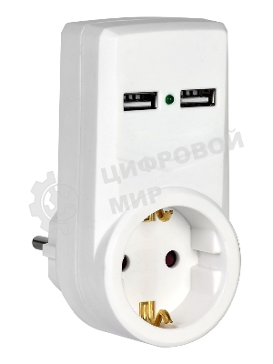 белый адаптер Т-01/01 1 место 2P+PE 16А 2хUSB 2,1A IEK