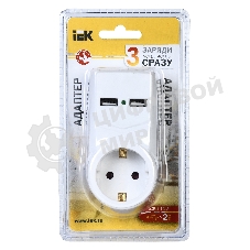 белый адаптер Т-01/01 1 место 2P+PE 16А 2хUSB 2,1A IEK