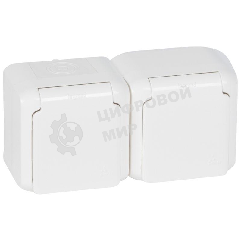 Розетка Legrand 2-м ОП Quteo 16А с защитной крышкой, защитные шторки, с заземлением IP44 белая Leg 782323