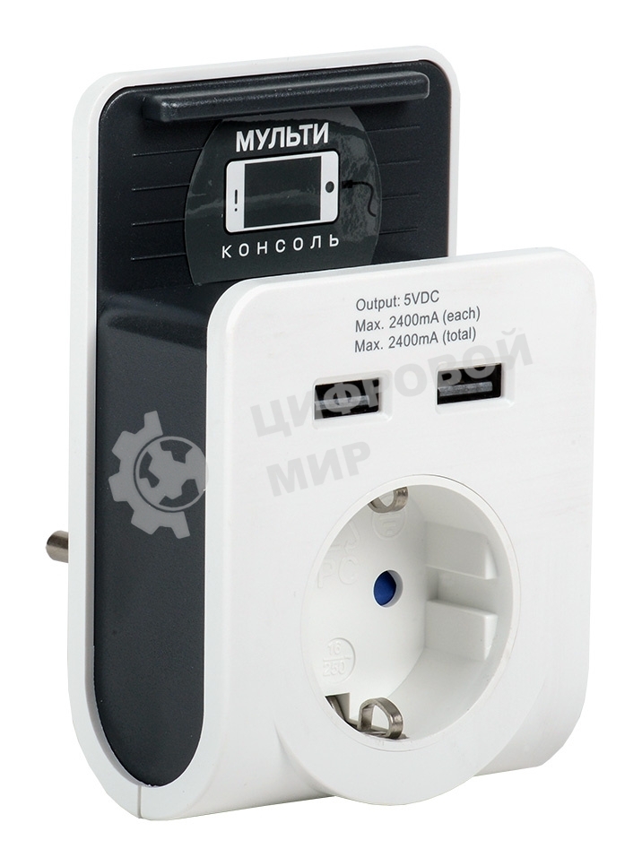 Адаптер-переходник IEK Т-02/01 (1 розетка) белый (блистер)