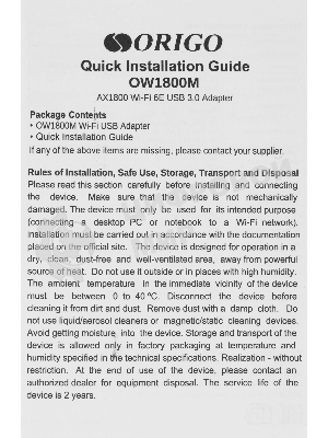 Сетевой адаптер Wi-Fi Origo OW1800M, AX1800, USB 3.0, (ант.внеш.несъем.) 2ант.