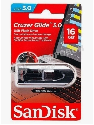 Флешка USB SanDisk CZ600 Cruzer Glide (SDCZ600-016G-G35), 16Gb, USB 3.0, R/W 100/30, черный/красный